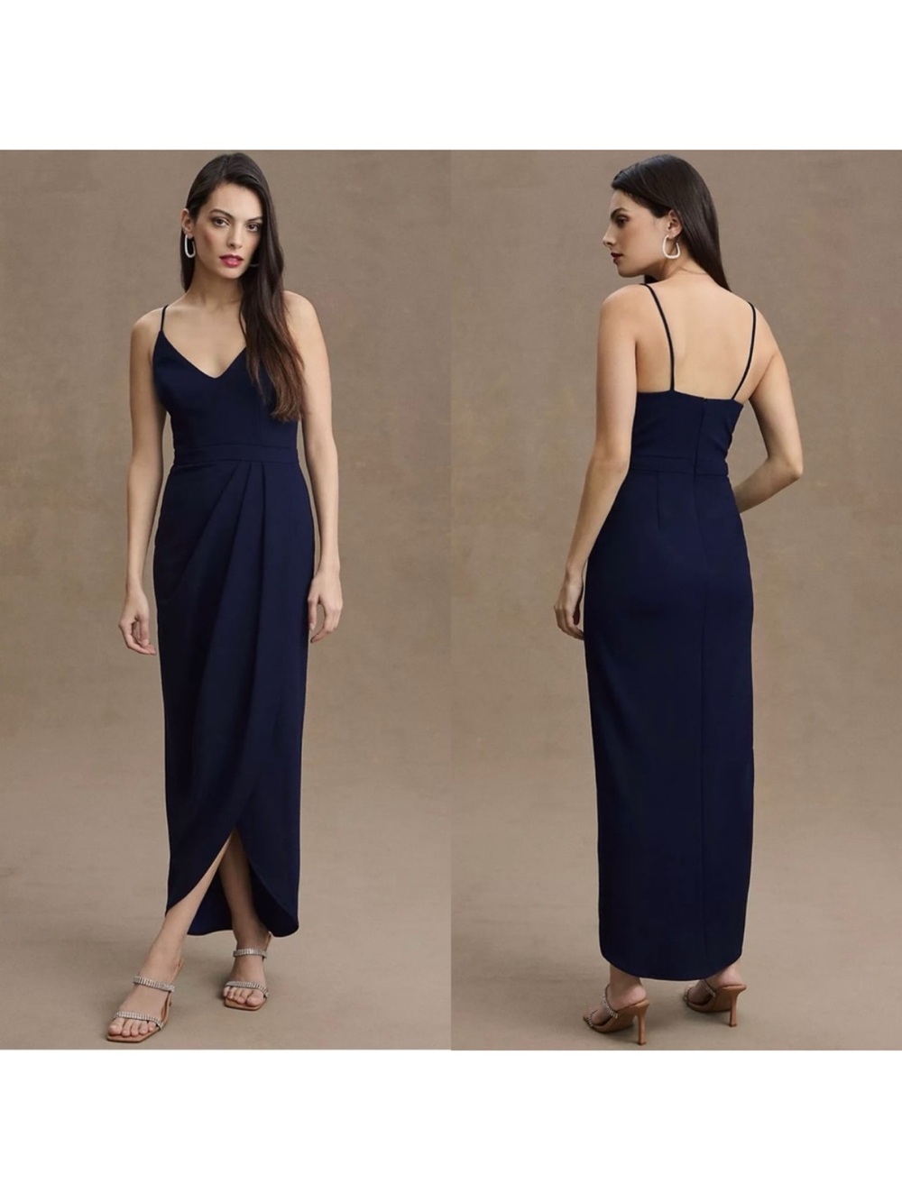 BHLDN Lyra Navy Blue V-Neck Tulip Maxi Dress Bridesmaid Formal Gown Size 4